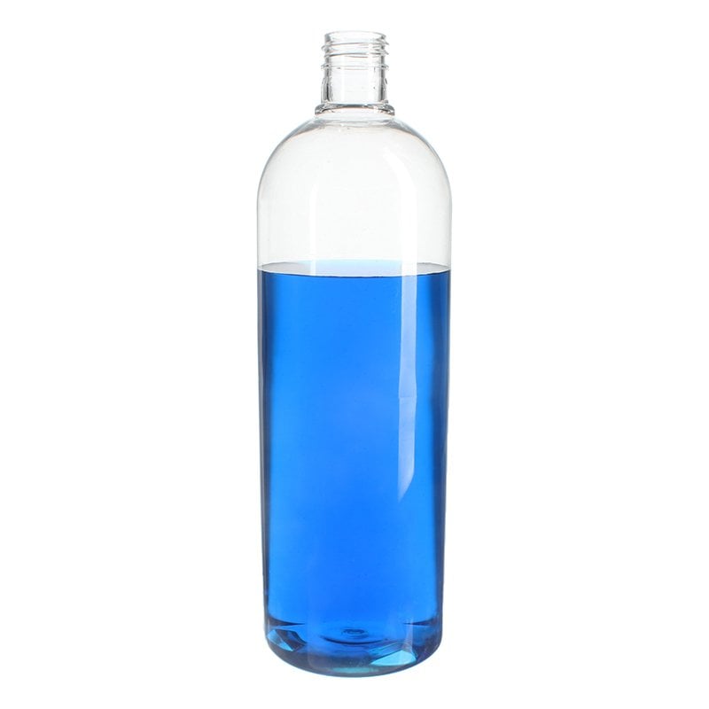 1000ml Clear PET Plastic Boston Round Bottle with 28/415 Neck
