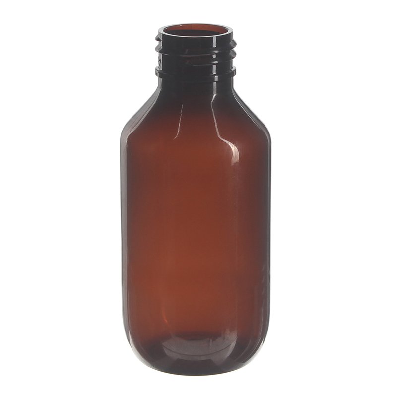 100ml Amber PET Plastic Modern Round Bottle with 24/410 Neck