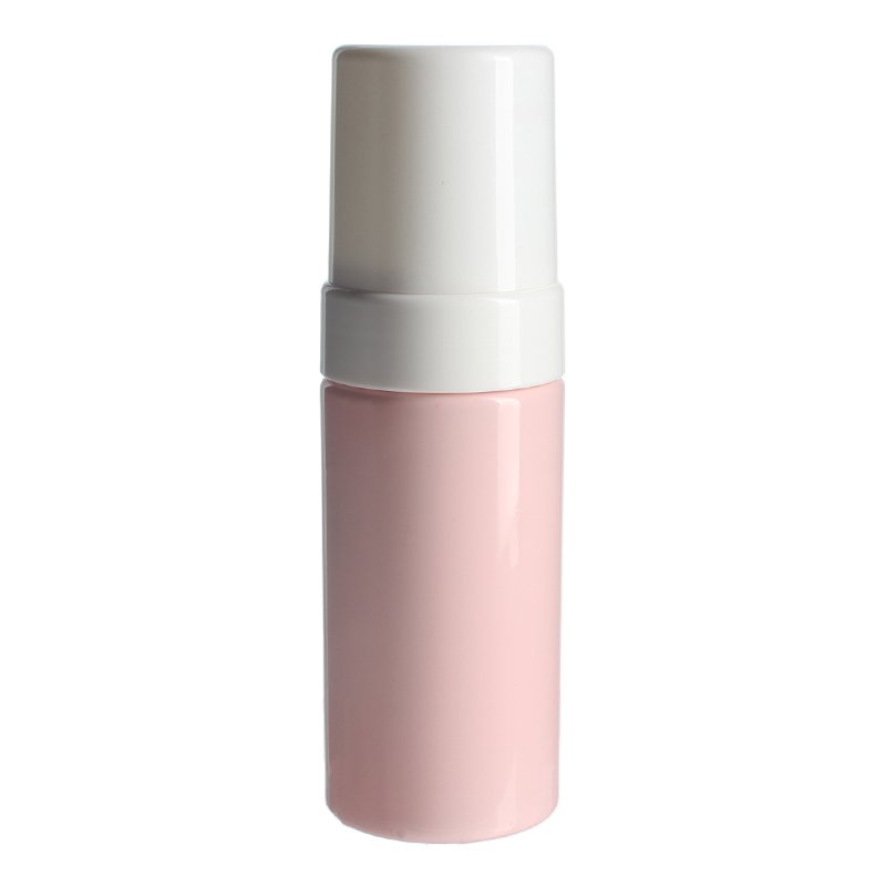 Foaming Travel Bottle 100ml, PET, Pink, Cylinder Round, Foamer Pump, 43mm