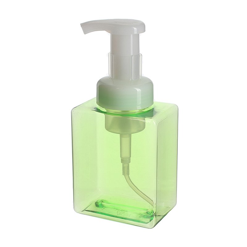 Hand Soap Foaming Bottle 200ml, PETG, Green, Square, 43mm - with pump cover off