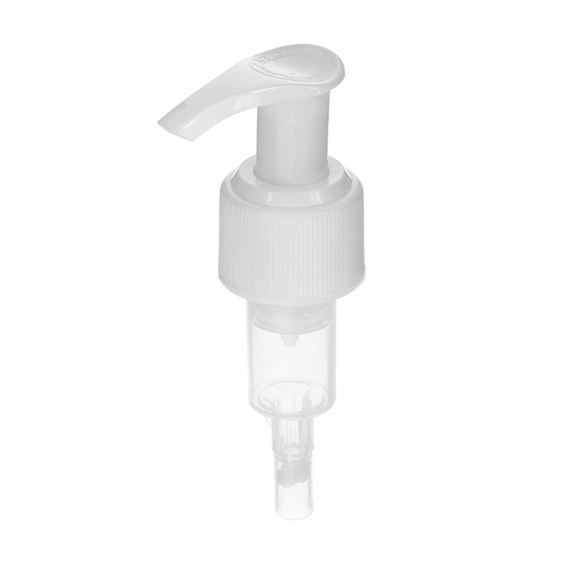 Handbody Pump, 24-410, Ribbed, Lock Up, White, Spring Outside, 2ml Output - top view - KIWL Plastic