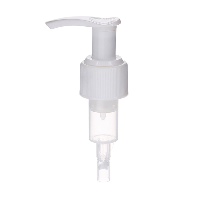 Handbody Pump, 24-410, Ribbed, Lock Up, White, Spring Outside, 2ml Output - KIWL Plastic
