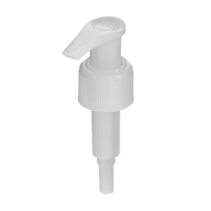 24-410 White Lotion Pump, Lock Up, Ribbed, 1.4ml Output - top view - KIWL Plastic