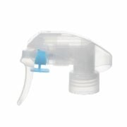 Front view of natural color fine mist trigger sprayer with lockable button, 24mm 24-410 neck, 0.3 ml output