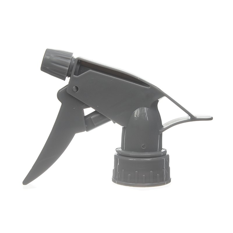 Front view of economical heavy-duty trigger sprayer in grey, 28mm 28-400 neck finish, 0.9 ml output