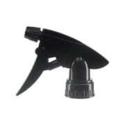 Front view of black heavy duty trigger sprayer, 28mm 28/400 neck, 0.9 ml output
