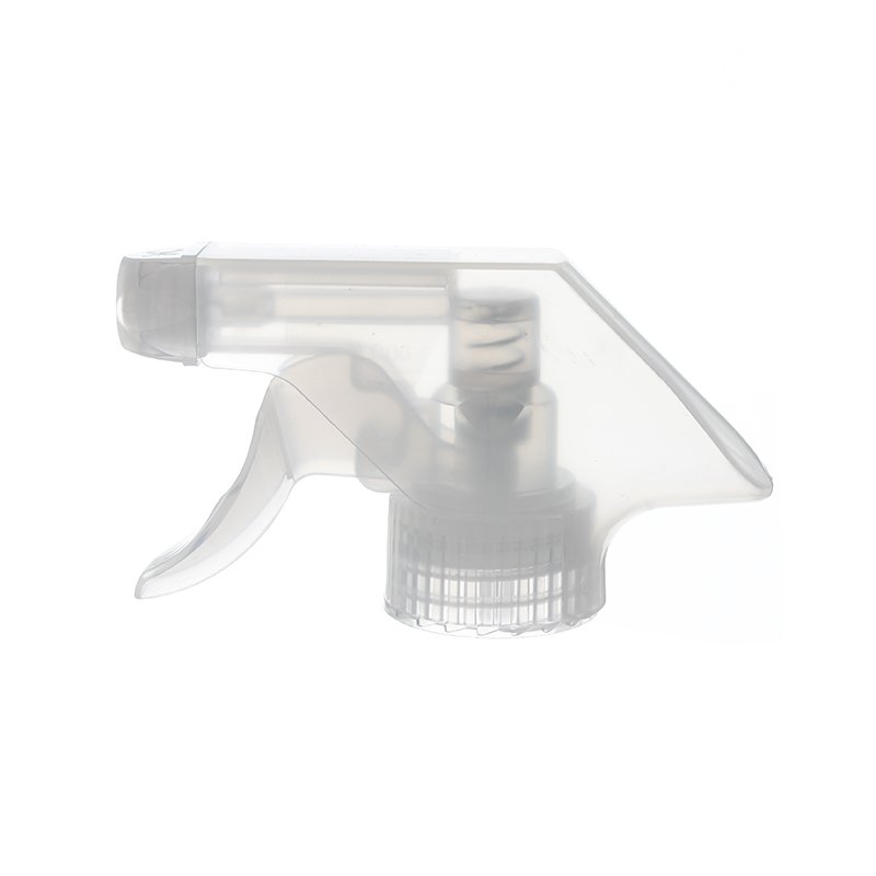 Front view of clear economical trigger sprayer with spray/stream nozzle, 28-400 neck, 0.6 ml output
