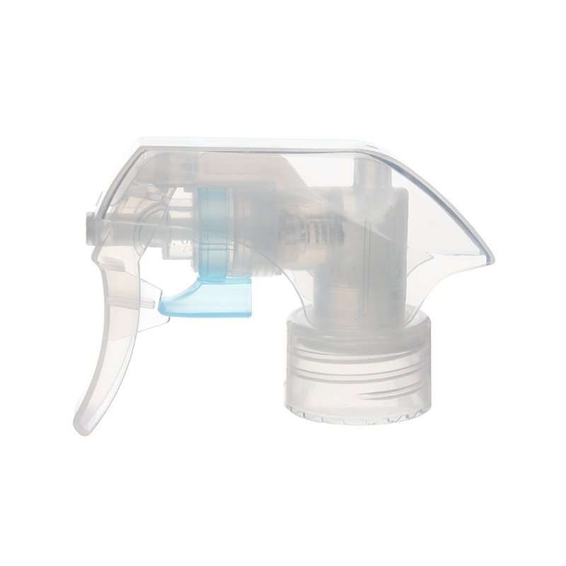 Front view of clear fine mist trigger sprayer with lockable button, 28mm 28-410 neck, 0.3 ml output