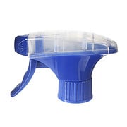 Front view of blue and clear general-purpose trigger sprayer with spray/stream nozzle and dual-shroud design, 28-410 neck, 1.3 ml output