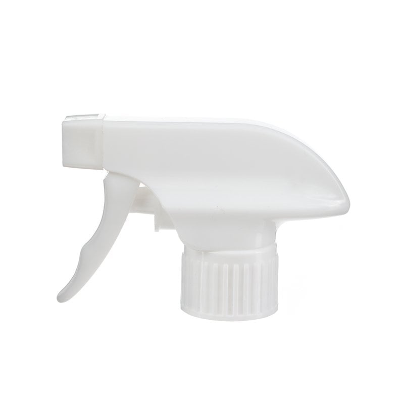 Front view of white general-purpose trigger sprayer with spray/stream nozzle, 28-410 neck, 1.1 ml output