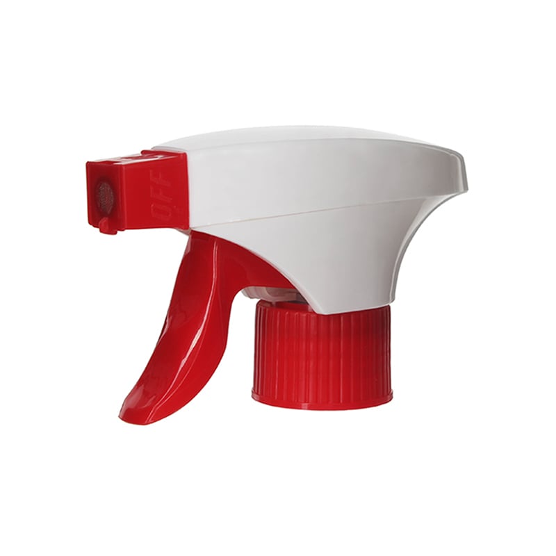 Foam trigger sprayer – front view, metal mesh, white/red, dual-shroud, 28-410, 0.6 ml