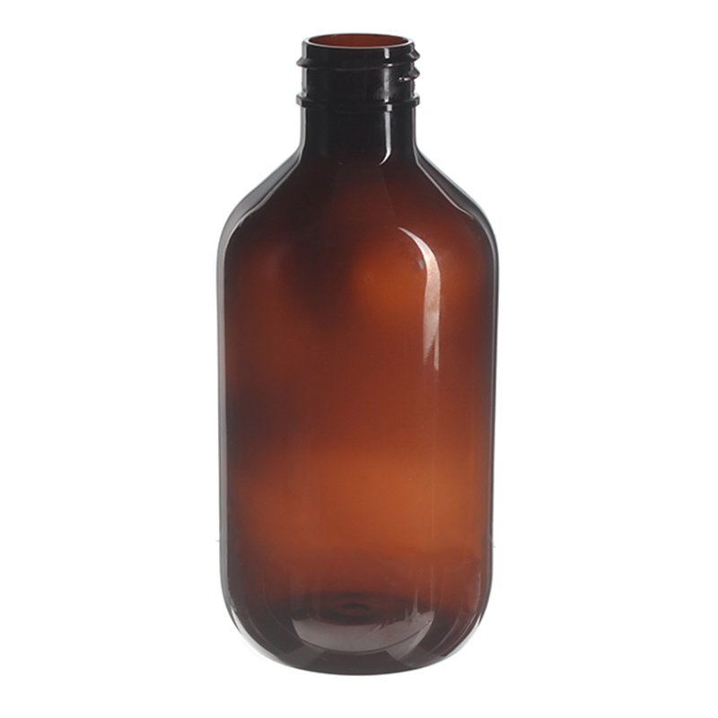 300ml/10oz Amber PET Plastic Modern Round Bottle with 28/410 Neck