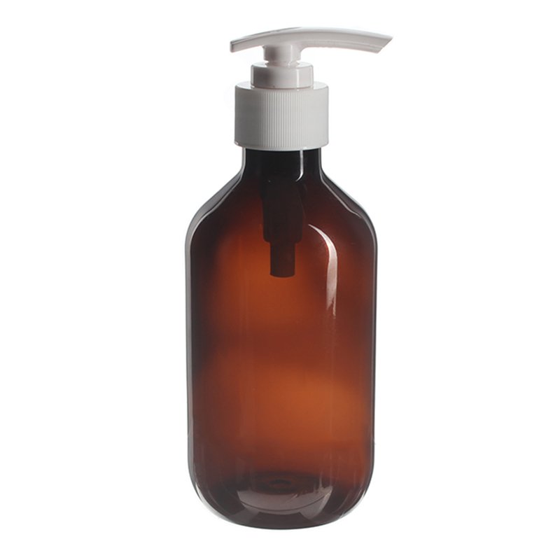 300ml/10oz Amber PET Plastic Modern Round Bottle with 28/410 Neck - Image 4