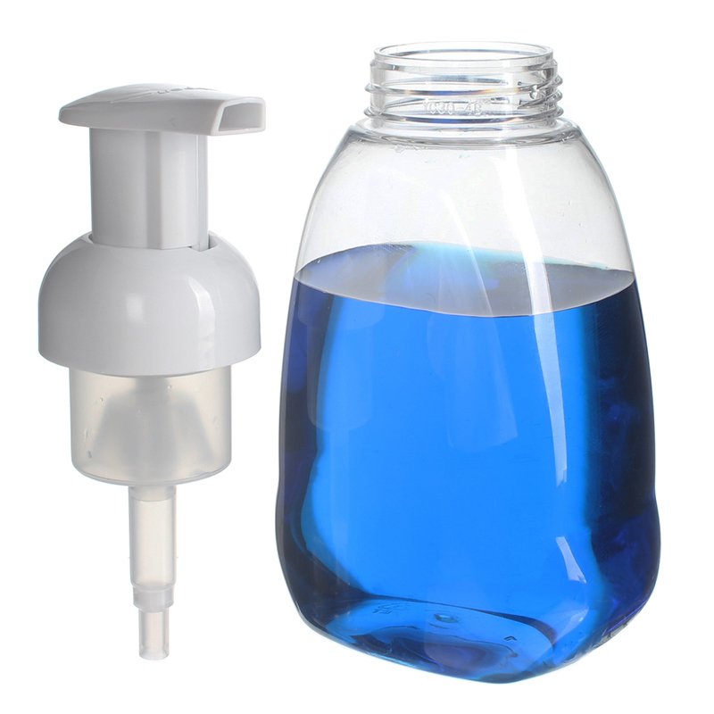 Hand Soap Foamer Bottle Wholesale, 300ml, PET, Clear, Oval, 40mm - with foamer pump off
