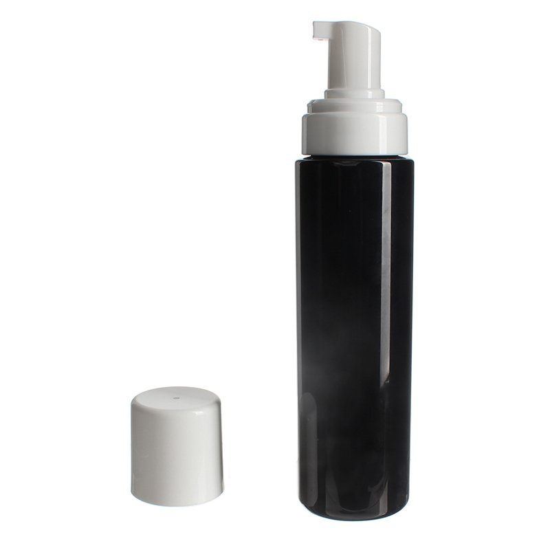 Mousse Dispenser Hair Foamer, 300ml, PET Plastic, Black, Cylinder Round, 43mm - with pump cover off