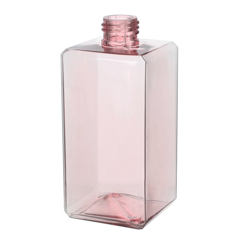 300ml/10oz Clear Pink Square PETG Plastic Bottle with 24/410 Neck