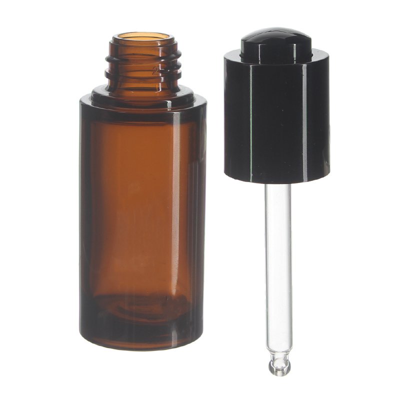 30ml/1oz Amber Extra Thick Cylinder PETG Plastic Button Dropper Bottle with 20/410 Neck - Image 3