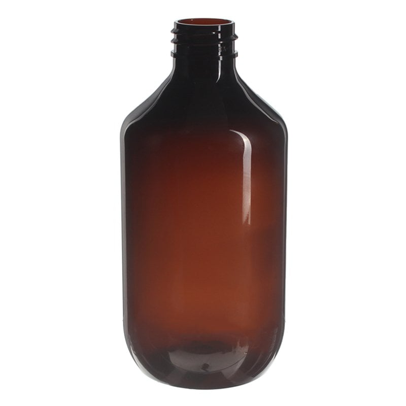 400ml Amber PET Plastic Modern Round Bottle with 28/410 Neck