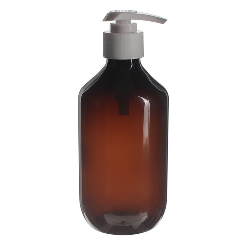 400ml Amber PET Plastic Modern Round Bottle with 28/410 Neck - Image 3