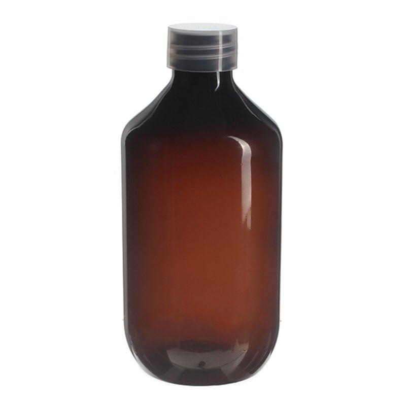 400ml Amber PET Plastic Modern Round Bottle with 28/410 Neck - Image 4