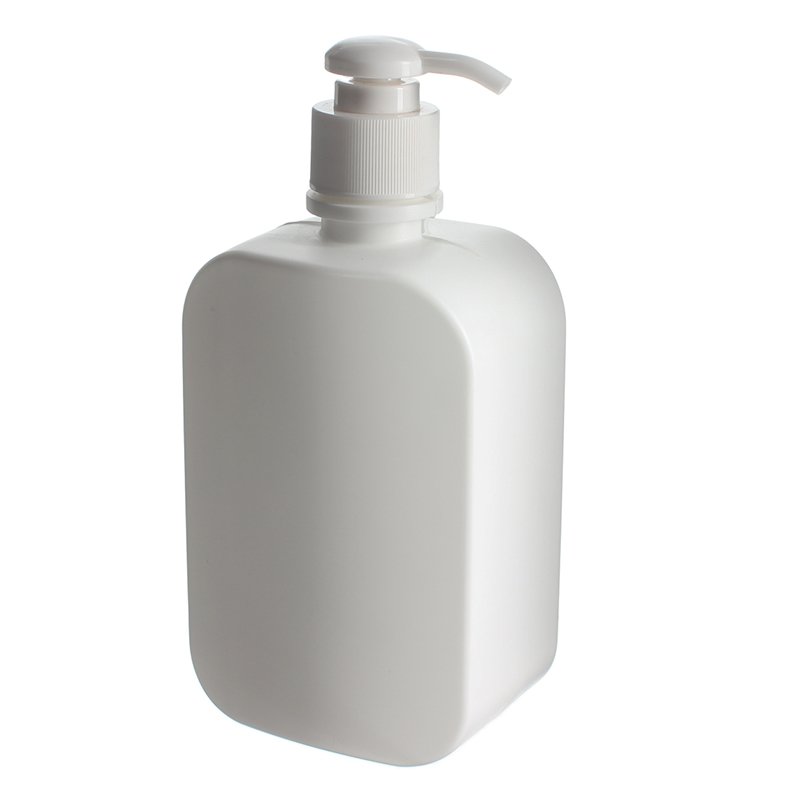 450ml/15oz White Oval HDPE Plastic Bottle with 28/410 Long Nose Pump - Image 2