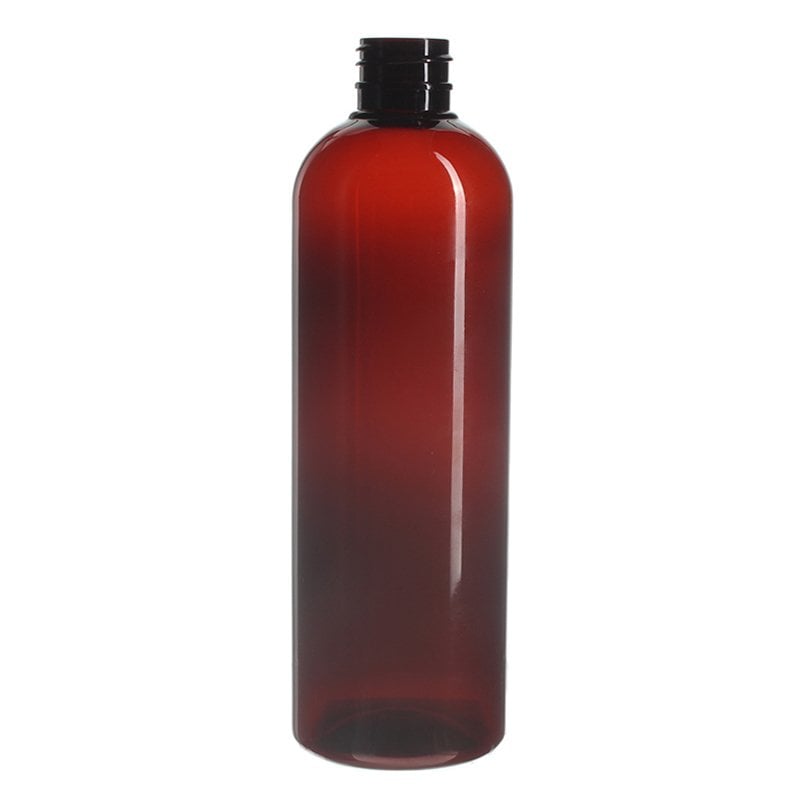 480ml/16oz Amber PET Plastic Cosmo Round Bottle with 28/410 Neck