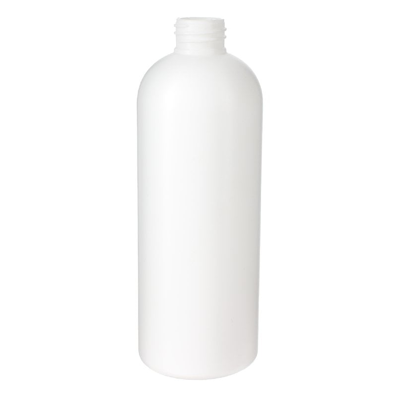 500ml White HDPE Plastic Boston Round Bottle with 28/410 Neck