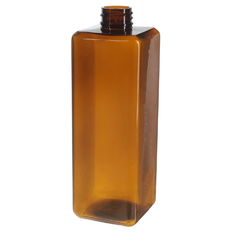 500ml Amber Square PET Plastic Bottle with 28/410 Neck