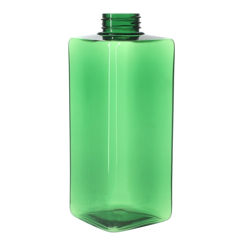 500ml Clear Green Square PET Plastic Bottle with 32/410 Neck