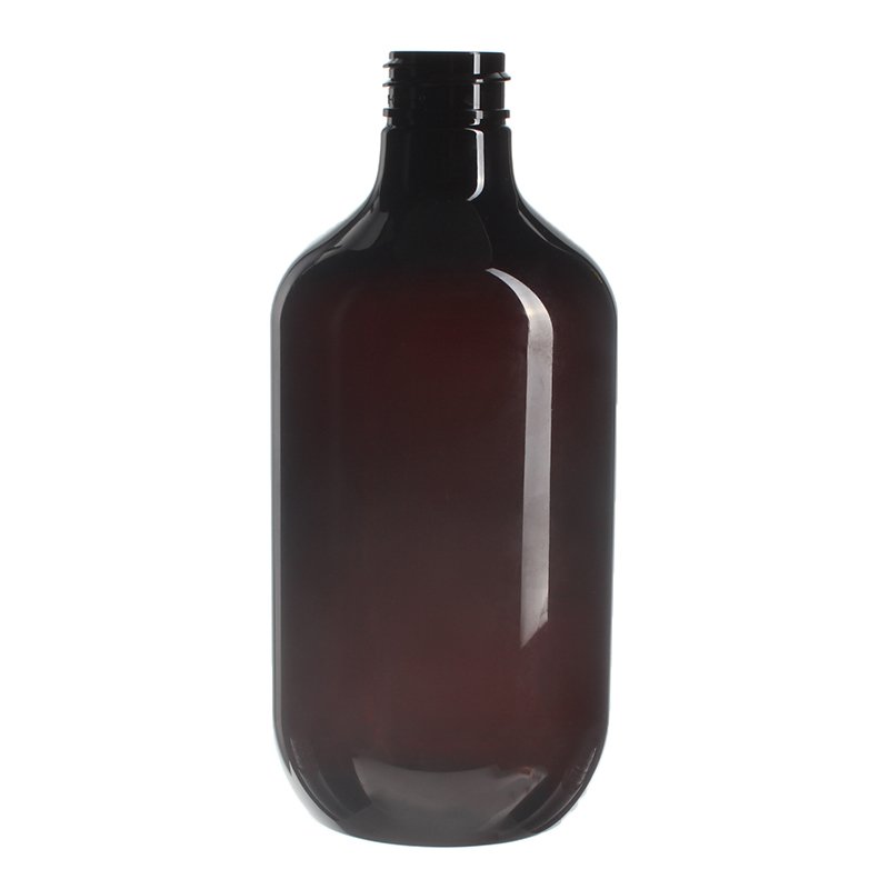 500ml Amber PET Plastic Modern Round Bottle with 28/410 Neck