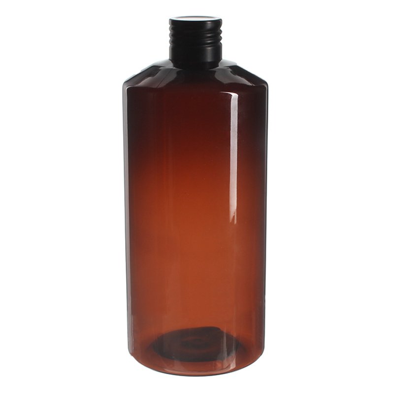 500ml Amber PET Plastic Modern Round Bottle with 24/410 Neck - Image 2