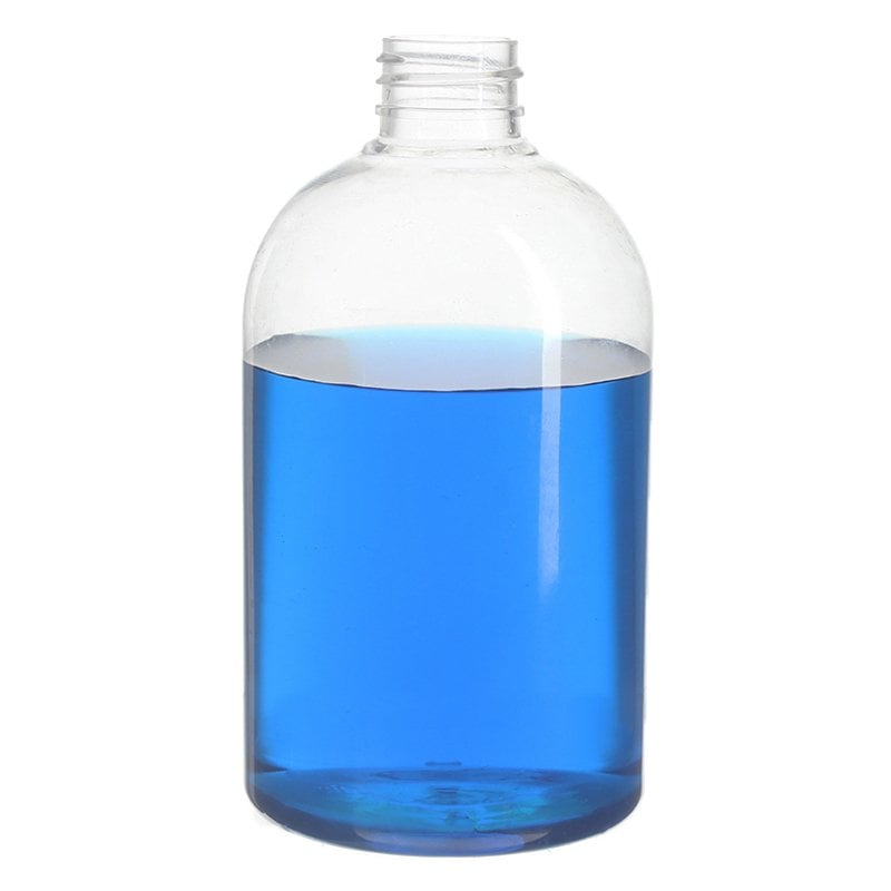 500ml Clear PET Plastic Boston Round Bottle with 28/410 Neck