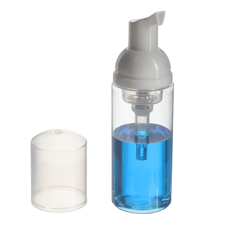 Shaving Foam Bottle Dispenser, 60ml, PET, Clear, Cylinder Round, Foamer Pump, 30mm - with foamer pump cover off