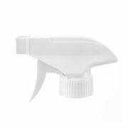 Front view of white economical trigger sprayer with spray/stream nozzle, 28-400 neck, 0.6 ml output