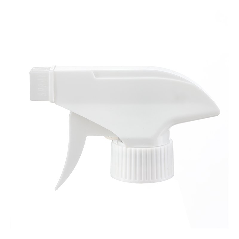 Front view of white economical trigger sprayer with spray/stream nozzle, 28-400 neck, 0.6 ml output
