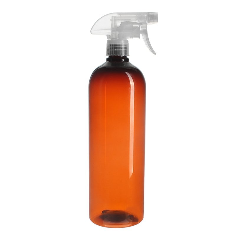 1000ml Amber PET Plastic Cosmo Round Bottle with 28/410 Neck - Image 4