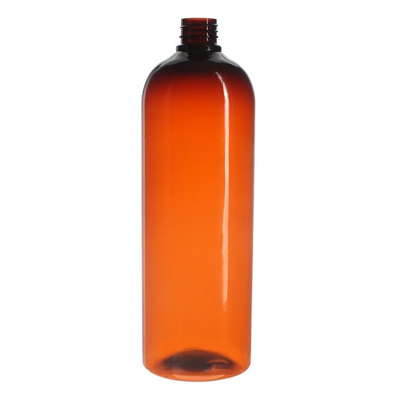 1000ml Amber PET Plastic Cosmo Round Bottle with 28/410 Neck