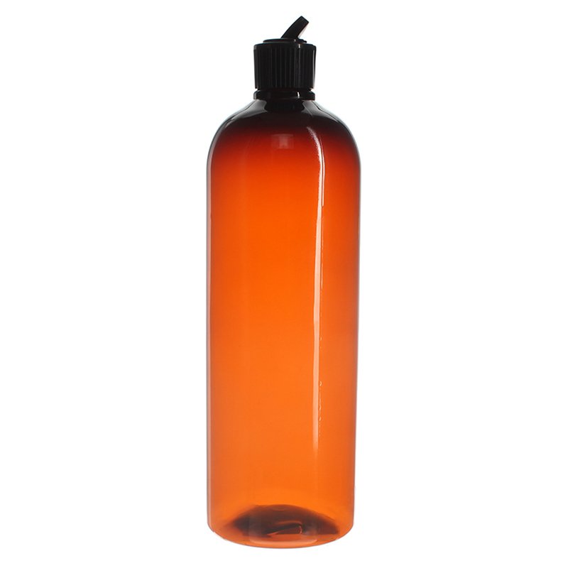 1000ml Amber PET Plastic Cosmo Round Bottle with 28/410 Neck - Image 2