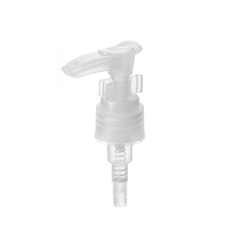 20-410 Lotion Pump, PP, Natural, Ribbed, Clip Lock, 1ml Output - top view - KIWL Plastic