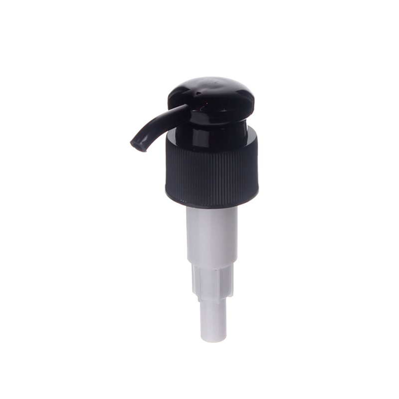 Black Plastic Soap Pump, 24-410, Ribbed, Lock Down, 2ml Output - top view - KIWL Plastic