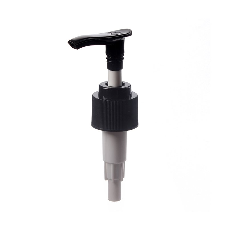 24mm Lotion Pump, Ribbed, Lock Down, 1.8ml Output, Black - unlocked - KIWL Plastic