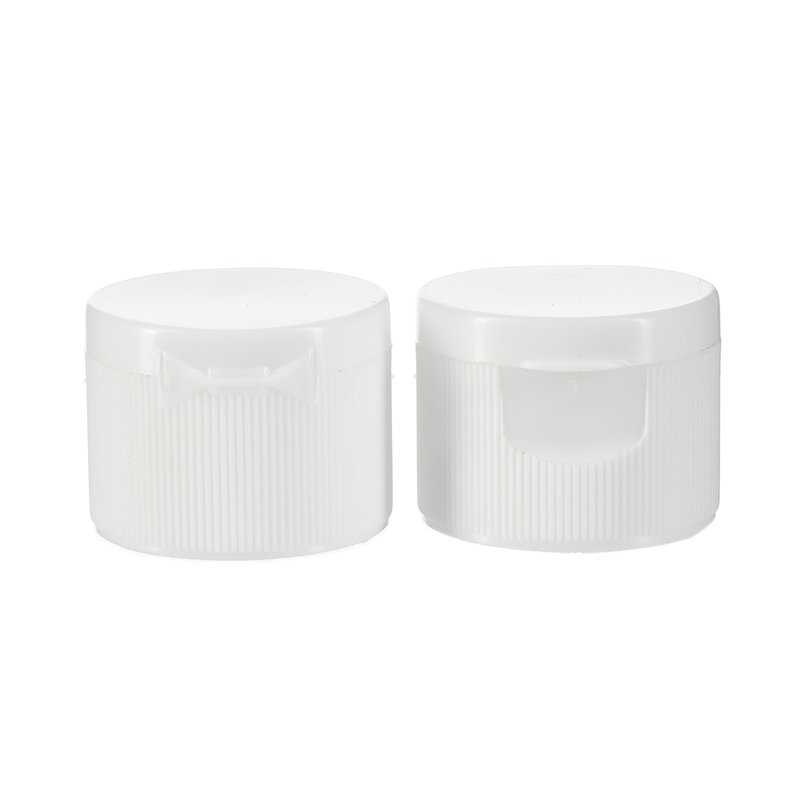 24/410 White PP Plastic Ribbed Flip Top Cap - Image 2