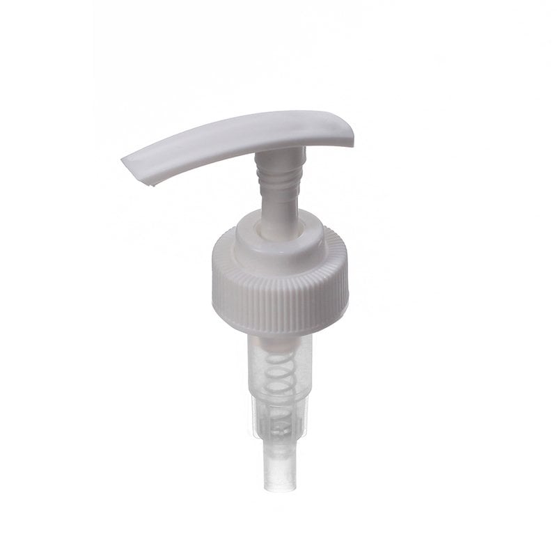 28-400 Lotion Pump, White, Ribbed, Lock Down, 2ml Output - top view - KIWL Plastic