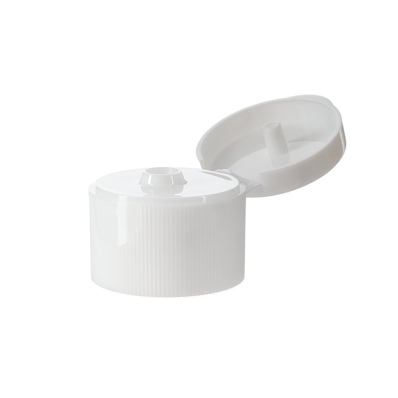 28/410 White PP Plastic Ribbed Flip Top Cap