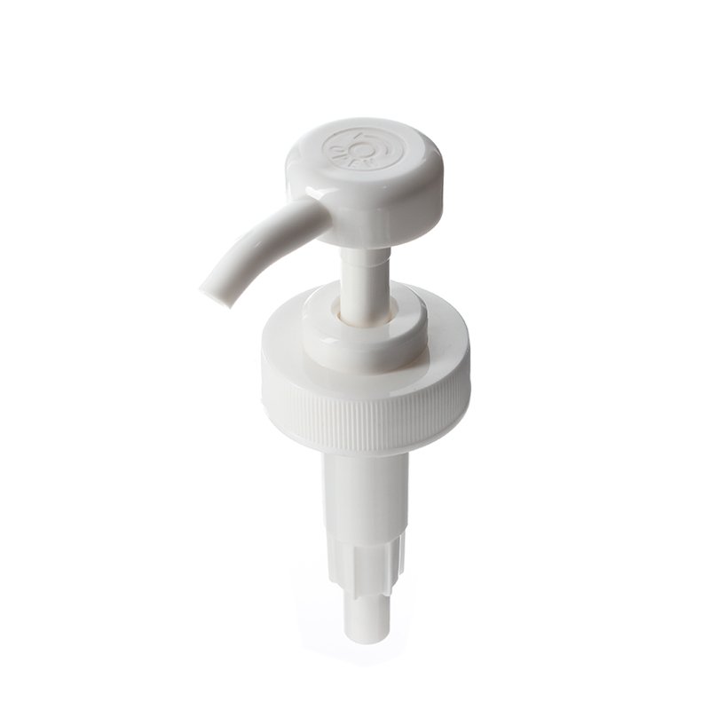 38-400 Lotion Pump, 38mm, Ribbed, Lock Down, White, 2ml Output - top view - KIWL Plastic