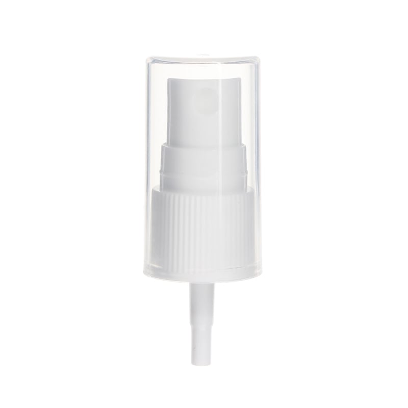 18/410 White Plastic Fine Mist Sprayer- Ribbed- Clear PP Full Hood- 0.13ml