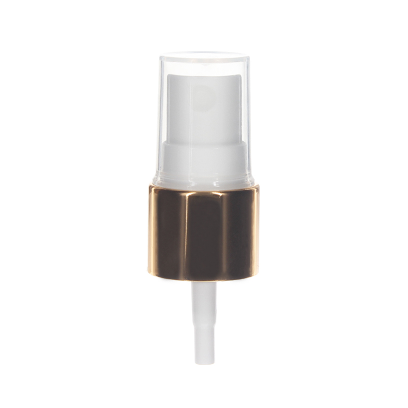 18/410 Metal Fine Mist Sprayer- Smooth- Shiny Gold- Clear PP Hood- 0.13ml