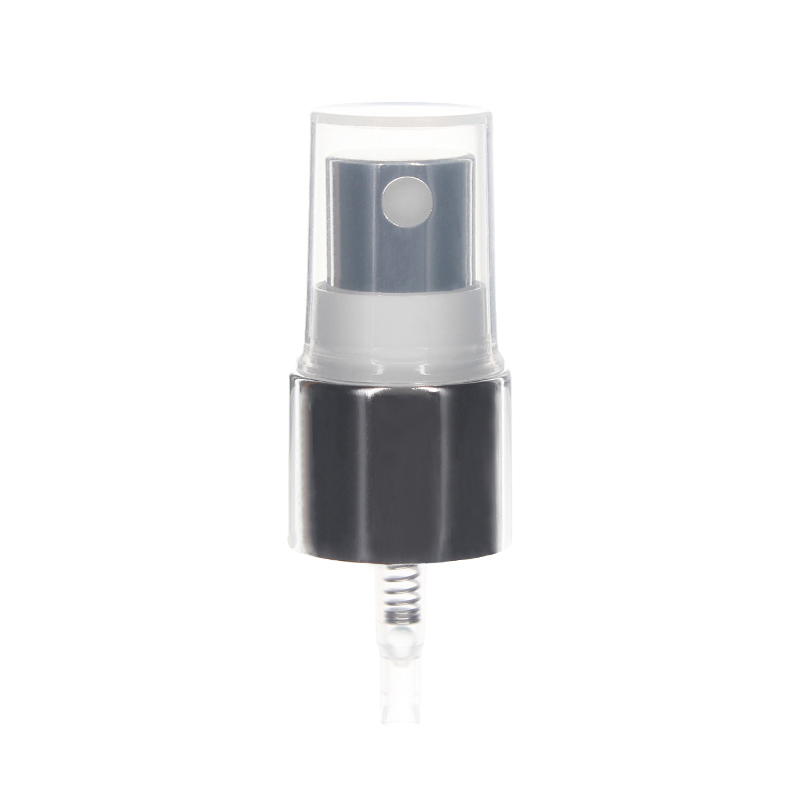 18/410 Metal Fine Mist Sprayer- Shiny Silver- Clear PP Hood- 0.13ml