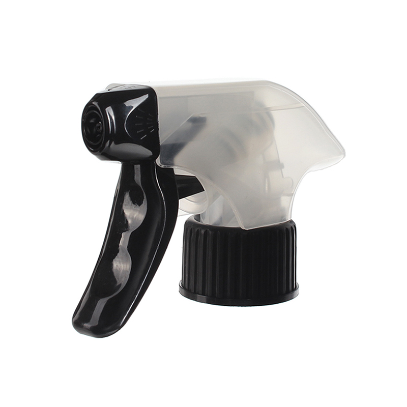 45-degree angled view of black and clear general-purpose trigger sprayer showing spray/stream nozzle and trigger design, 28-410 neck, 1.3 ml dosage