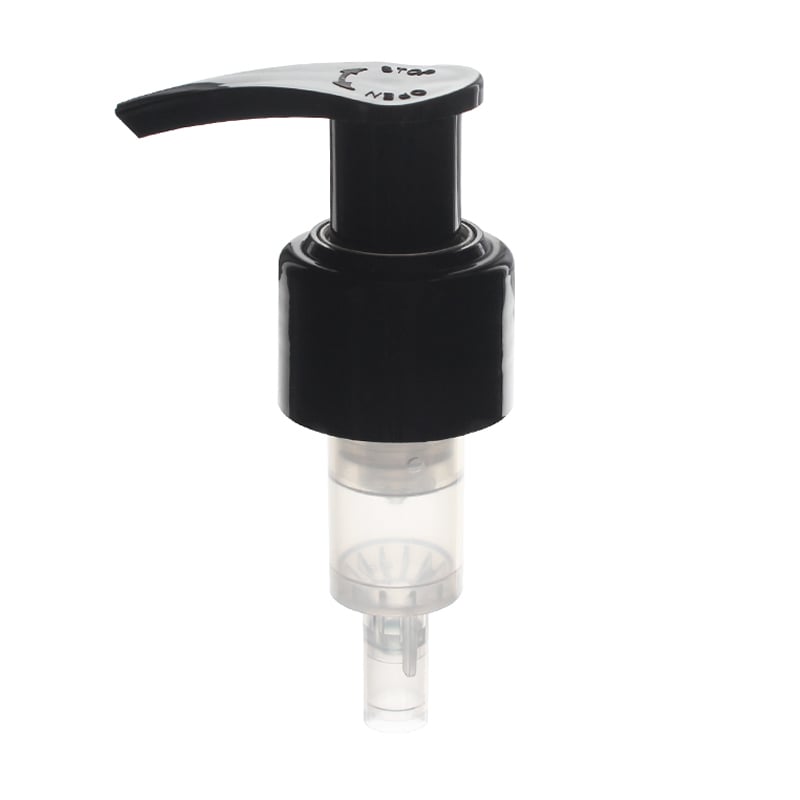 Massage Lotion Pump, 24-410, Glossy Black, Lock Up, Spring Outside, 2.0ml Output - KIWL Plastic